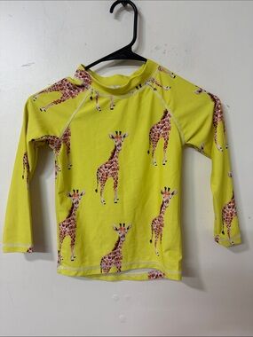 Kids Yellow Giraffe Print Rashguard Swim Top - Brand Not Visible